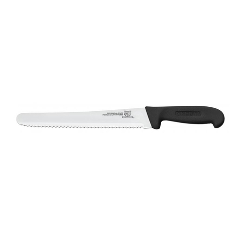 Omcan USA 12452 10" Black Handle Wave Edge Blade Curved Slicing Knife