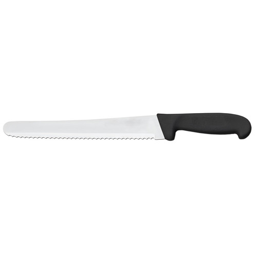 Omcan USA 12452 10" Black Handle Wave Edge Blade Curved Slicing Knife