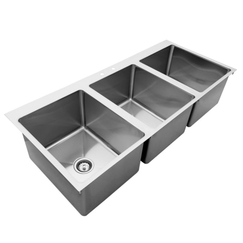 Omcan USA 44604 12" H x 25" W x 55" D Stainless Steel 3 Compartment Drop-In sink