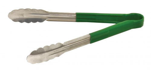 Omcan USA 80544 12" Stainless Steel with Green Plastic Coated Handle Utility Tongs