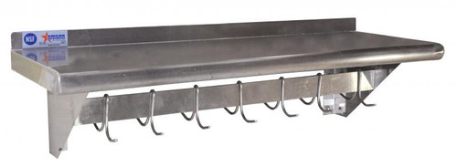 Omcan USA 31853 12" x 60" Stainless Steel Wall Mounted with Pot Rack and 11 Hooks Shelf