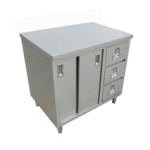 Omcan USA 44191 72" W x 24" D 430 Stainless Steel 16 Gauge Cabinet Base with Sliding Doors Work Table