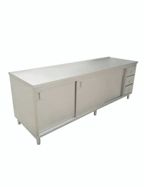 Omcan USA 44191 72" W x 24" D 430 Stainless Steel 16 Gauge Cabinet Base with Sliding Doors Work Table
