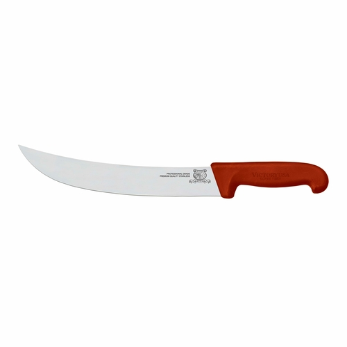 Omcan USA 23888 12" Stainless Steel Red Handle Curved Steak Knife