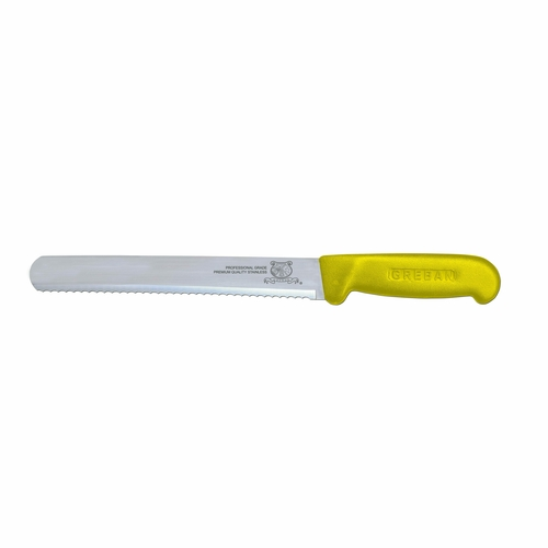 Omcan USA 12672 10" Yellow Handle Straight Blade Wave Edge Slicing Knife