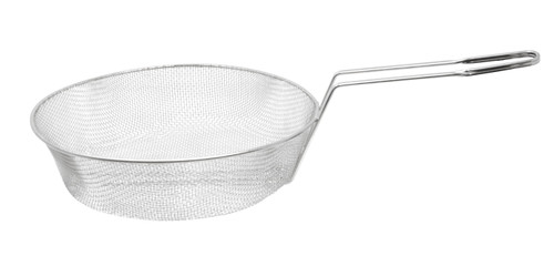 Omcan USA 80379 12" Dia. x 3" H Nickel Plated Steel Round Fine Mesh Culinary Basket