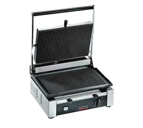 Omcan USA 11377 10" x 14" Grooved Top and Bottom Single Elite Series Sandwich Grill - 110 Volts