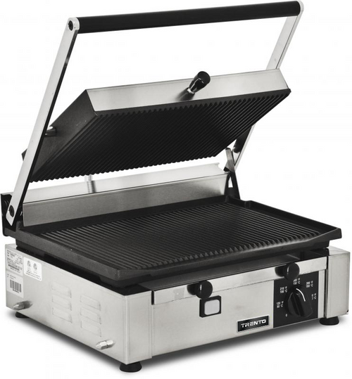 Omcan USA 11377 10" x 14" Grooved Top and Bottom Single Elite Series Sandwich Grill - 110 Volts