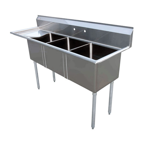 Omcan USA 22115 75" W 18 Gauge Stainless Steel With Left-Hand Drainboard Galvanized Legs Pot Sink