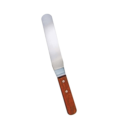 Omcan USA 80144 6.5" x 1.31" Stainless Steel Blade with Wood Handle Offset Bakery Spatula