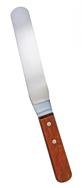 Omcan USA 80144 6.5" x 1.31" Stainless Steel Blade with Wood Handle Offset Bakery Spatula