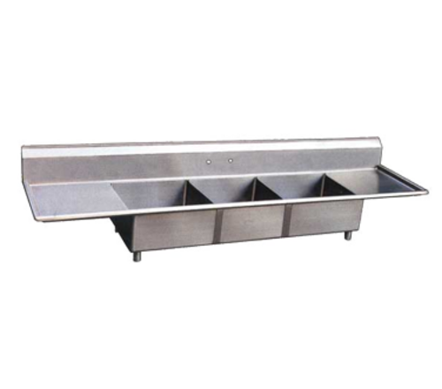 Omcan USA 22117 90" W 18 Gauge Stainless Steel With Left & Right-Hand Drainboards Galvanized Legs Pot Sink