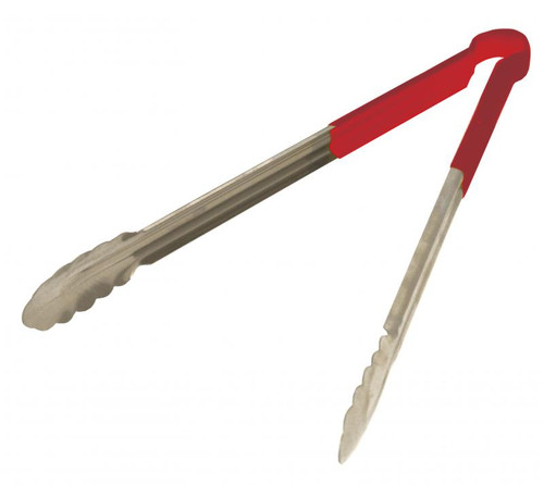 Omcan USA 80551 16" Stainless Steel with Red Plastic Coated Handle Utility Tongs