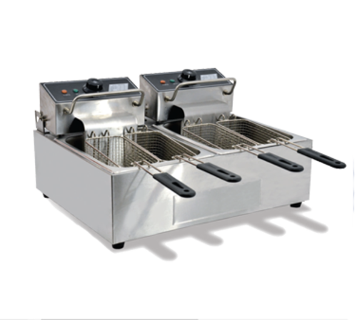 Omcan USA 34868 12 L Stainless Steel Electric Countertop Double Fryer - 110 Volts 1-Ph