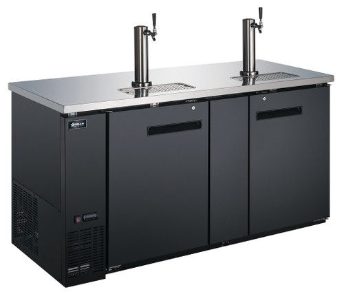 Omcan USA 50068 Three 0.5 Kegs Capacity Black Stainless Steel 2 Dispensers Draft Beer Cooler - 110 Volts 0.2 HP