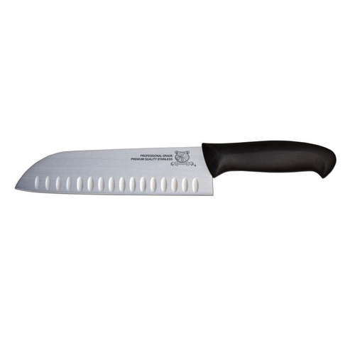 Omcan USA 12761 7" Stainless Steel Black Handle Granton Edge Blade Multi Purpose Knife