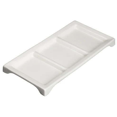 Winco WDP017-108
 Porcelain
 Bright White
 Rectangular
 Trio Tray  ( 24 pieces per Case)