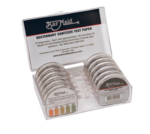 Bar Maid DIS-202 Quaternary Strips 100 Strips per Dispenser Sanitizer Test Strips Dispenser