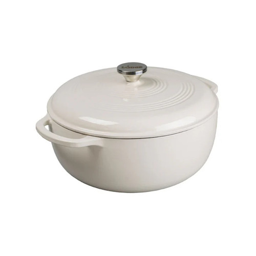 Lodge EC7D13 12.9375" Round Oyster White Porcelain Enameled Cast Iron Dutch Oven