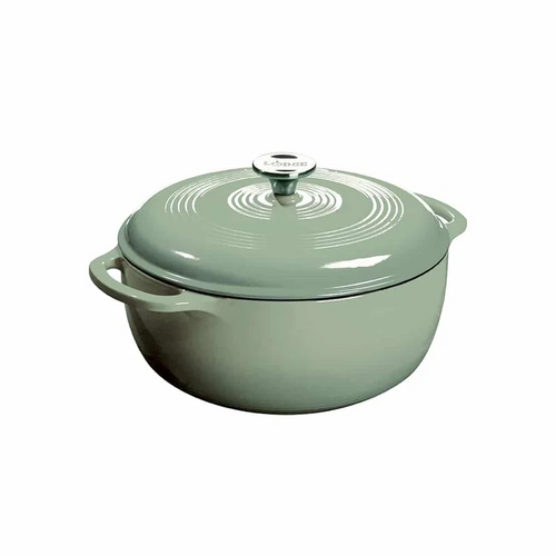 Lodge EC6D50 6 Qt. Round Desert Sage Porcelain Enameled Cast Iron Dutch Oven