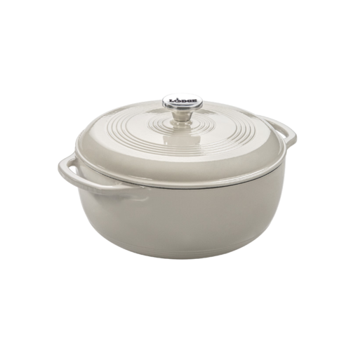 Lodge EC6D13 6 Qt. Oyster White Porcelain Enameled Cast Iron Round Dutch Oven with Cover