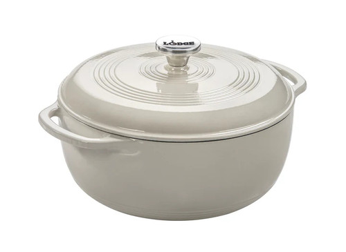 Lodge EC6D13 6 Qt. Oyster White Porcelain Enameled Cast Iron Round Dutch Oven with Cover