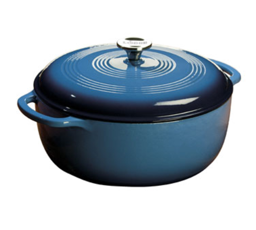Lodge EC7D33 7.5 Qt. Blue Porcelain Enameled Cast Iron Round Dutch Oven with Cover
