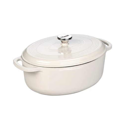 Lodge EC7OD13 7 Qt. Round Oyster White Porcelain Enameled Cast Iron Dutch Oven