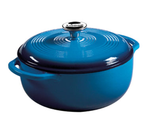 Lodge EC4D33 4.6 Qt. Blue Porcelain Enameled Cast Iron Round Dutch Oven with Cover