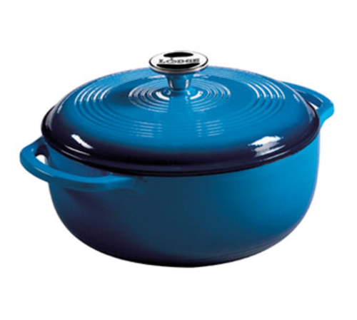 Lodge EC4D33 4.6 Qt. Blue Porcelain Enameled Cast Iron Round Dutch Oven with Cover