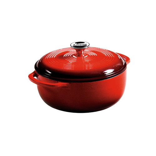 Lodge EC4D43 4.6 Qt. Red Porcelain Enameled Cast Iron Round Dutch Oven with Cover