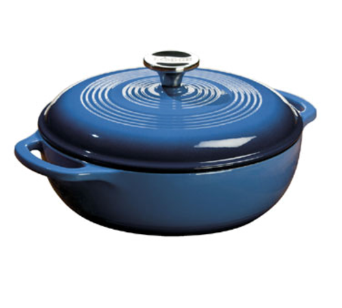 Lodge EC3D33 3 Qt. Blue Porcelain Enameled Cast Iron Round Dutch Oven with Cover