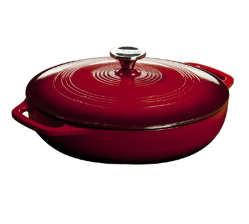 Lodge EC3CC43 3.6 Qt. Red Porcelain Enameled Cast Iron Round Casserole with Cover