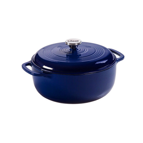 Lodge EC6D32 6 Qt. Indigo Porcelain Enameled Cast Iron Round Dutch Oven with Cover