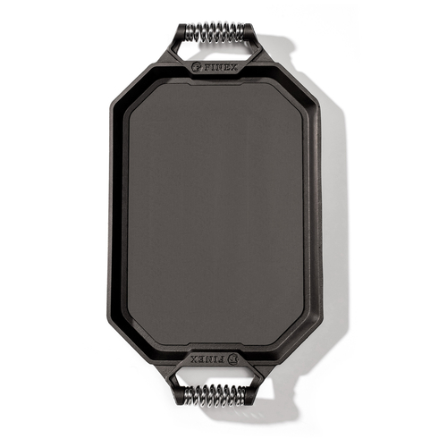 Lodge G18-10001 22" W x 12.25" D x 2" H Rectangular Pre-Seasoned Cast Iron Finex Double Burner Griddle