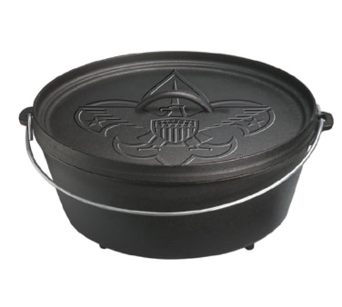 Lodge L12CO3BS 6 Qt. Black Cast Iron Round Boy Scout Camp Dutch Oven with Cover