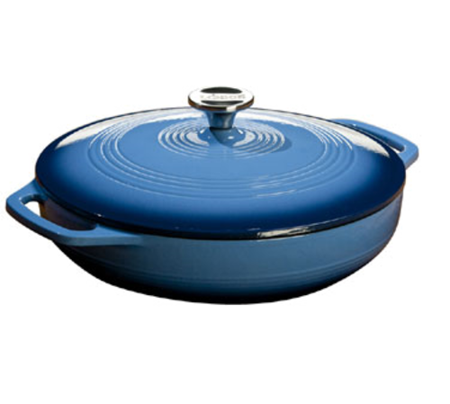 Lodge EC3CC33 3.6 Qt. Blue Porcelain Enameled Cast Iron Round Casserole with Cover