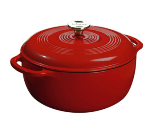 Lodge EC6D43 6 Qt. Red Porcelain Enameled Cast Iron Round Dutch Oven with Cover