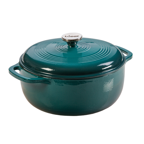 Lodge EC6D38 6 Qt. Lagoon Porcelain Enameled Cast Iron Round Dutch Oven with Cover