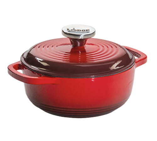 Lodge EC1D43 1.5 Qt. Red Porcelain Enameled Cast Iron Round Dutch Oven with Cover