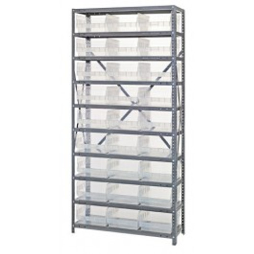 Quantum 1875-210CL 75" H x 36" W x 18" D Heavy Duty Galvanized Steel Finish 27 Clear Bins Shelving Unit