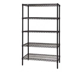 Quantum WR54-1472BK-5 72" W x 14" D x 54" H Black Epoxy Antimicrobial Finish Wire Shelving Starter Kit