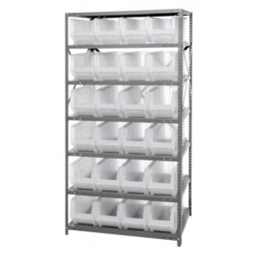 Quantum 2475-951CL 75" H x 36" W x 24" D Heavy Duty Galvanized Steel Finish 24 Clear Bins Shelving Unit