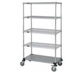 Quantum M1860CG46-5 60" W x 18" D x 69" H Chrome Plated 5 Shelves Mobile Cart