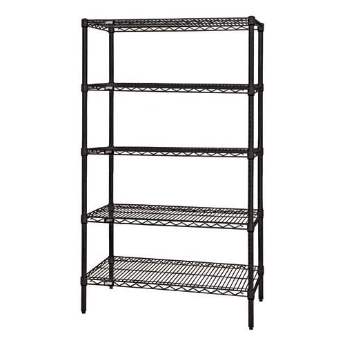 Quantum WR86-1854BK-5 54" W x 86" H x 18" D Black Epoxy Antimicrobial Finish Wire Shelving Starter Kit