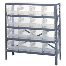 Quantum 1839-208CL 39" H x 36" W x 18" D Heavy Duty Galvanized Steel Finish 16 Clear Bins Shelving Unit