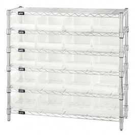 Quantum WR6-36-1236-107CL 36" W x 12" D Chrome Plated 6 Shelves Bin Wire Shelving System