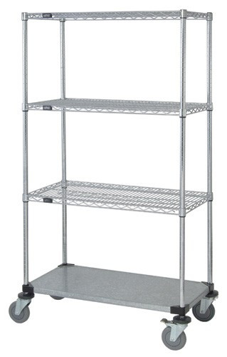 Quantum M1848CG46 48" W x 18" D x 69" H Chrome Plated 4 Shelves Mobile Cart