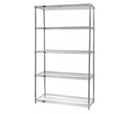 Quantum WR54-1872S-5 72" W x 18" D x 54" H Stainless Steel Wire Shelving Starter Kit