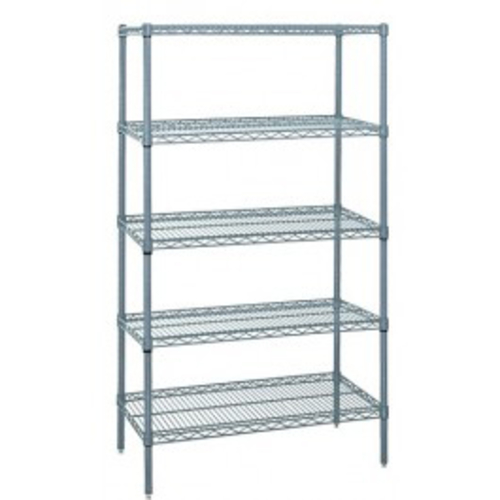 Quantum WR86-2454GY-5 54" W x 24" D x 86" H Gray Epoxy Antimicrobial Finish Wire Shelving Starter Kit